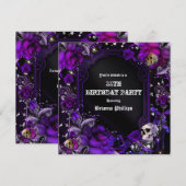 Gothic Paarse Zwarte Rozen Schedels Bling Uitnodig Kaart (Voorkant / Achterkant)
