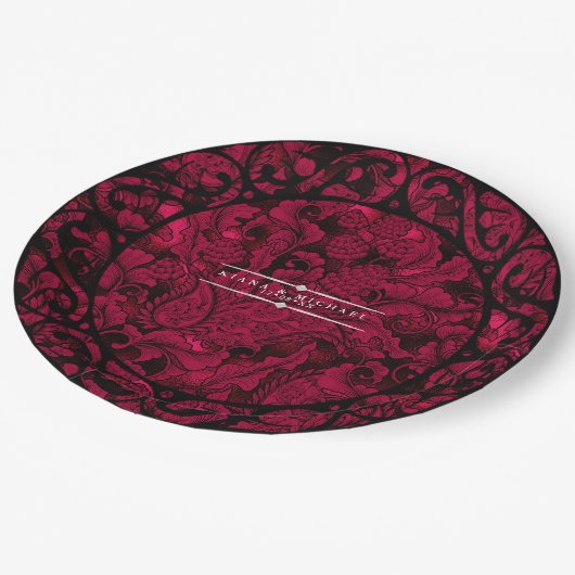 Gothic Paisley Scrollwork Lijst Burgundy ID866 Papieren Bordje (Gekanteld)