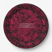 Gothic Paisley Scrollwork Lijst Burgundy ID866 Papieren Bordje (Voorkant)