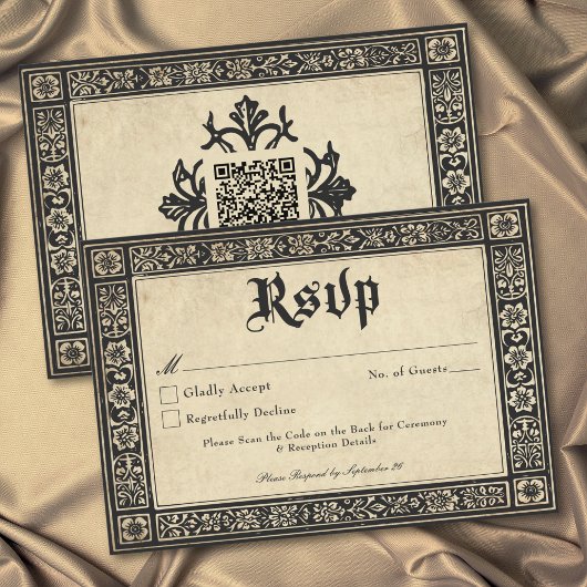 Gothic Parchment Medieval Until Death Wedding QR RSVP Kaartje