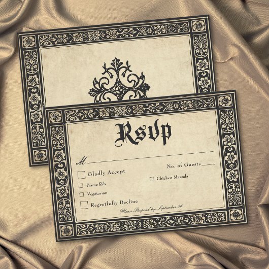 Gothic Parchment Medieval Until Death Wedding RSVP Kaartje
