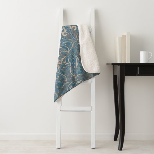 Gothic Pattern Blue Sherpa Blanket Deken (In situ)
