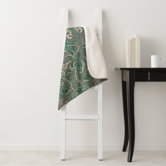 Gothic Pattern Green Sherpa Blanket Deken (In situ)