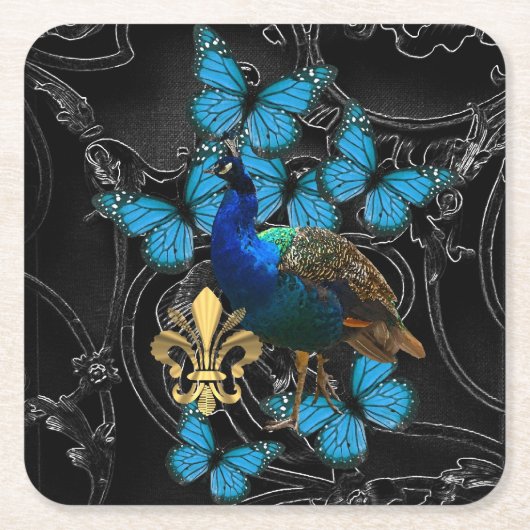Gothic Peacock en butterflies Kartonnen Onderzetters (Voorkant)