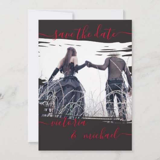 Gothic Penseelstreek Trouwfoto Opslaan van de datu Kaart (Voorkant)