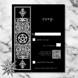 Gothic Pentagram Star Zwart Wit Huwelijk QR Code RSVP Kaartje