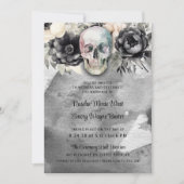 Gothic Peony & Skull Black Floral Wedding Kaart (Voorkant)