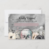 Gothic Peony & Skull Black Floral Wedding RSVP Kaartje (Voorkant)