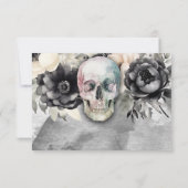 Gothic Peony & Skull Black Floral Wedding RSVP Kaartje (Achterkant)
