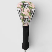 Gothic Pink Floral Skull Stripe Golf Head Hoesje Golfheadcover (Voorkant)