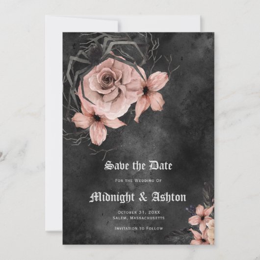Gothic Pink Floral Spider Save the Date Invitation (Voorkant)