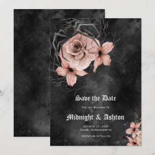Gothic Pink Floral Spider Save the Date Invitation