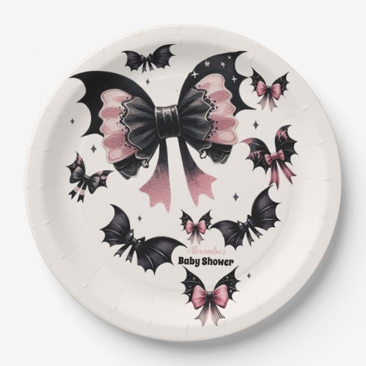 Gothic Pink Halloween Baby shower Papieren Bordje (Voorkant)