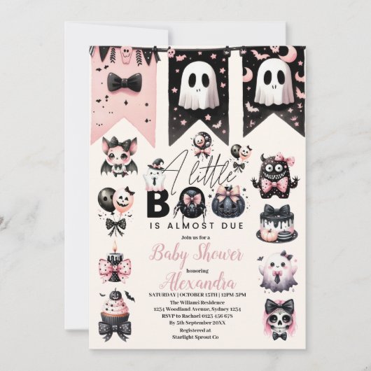 Gothic Pink Halloween Baby shower Uitnodiging (Voorkant)