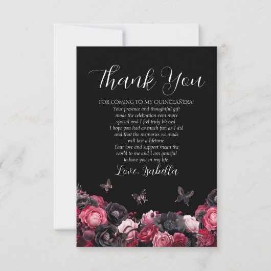Gothic Pink Red & Black Moody Quinceañera Bedankkaart (Voorkant)