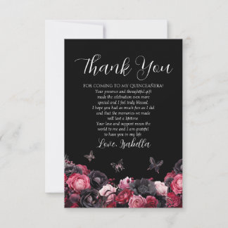 Gothic Pink Red & Black Moody Quinceañera Bedankkaart