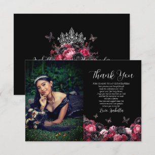 Gothic Pink Red & Black Moody Quinceañera Bedankkaart