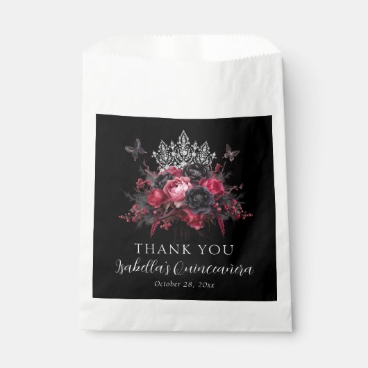 Gothic Pink Red & Black Moody Quinceañera Bedankzakje (Voorkant)