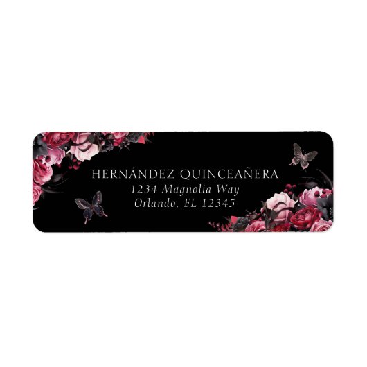 Gothic Pink Red & Black Moody Quinceañera Etiket (Voorkant)
