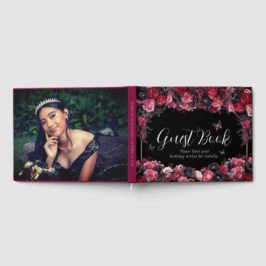 Gothic Pink Red & Black Moody Quinceañera Gastenboek (Volledig)