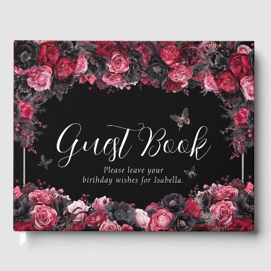 Gothic Pink Red & Black Moody Quinceañera Gastenboek (Voorkant)