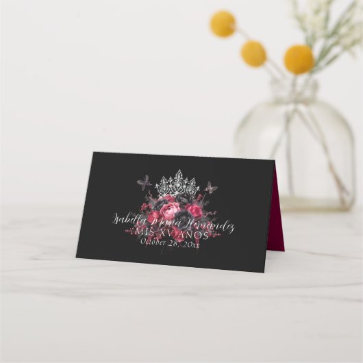 Gothic Pink Red & Black Moody Quinceañera Plaatskaartje (Achterkant)