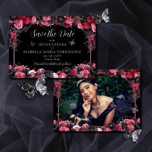 Gothic Pink Red & Black Moody Quinceañera Save The Date