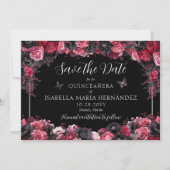 Gothic Pink Red & Black Moody Quinceañera Save The Date (Voorkant)