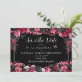 Gothic Pink Red & Black Moody Quinceañera Save The Date (Staand voorkant)