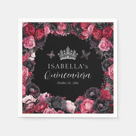 Gothic Pink Red & Black Moody Quinceañera Servet (Voorkant)