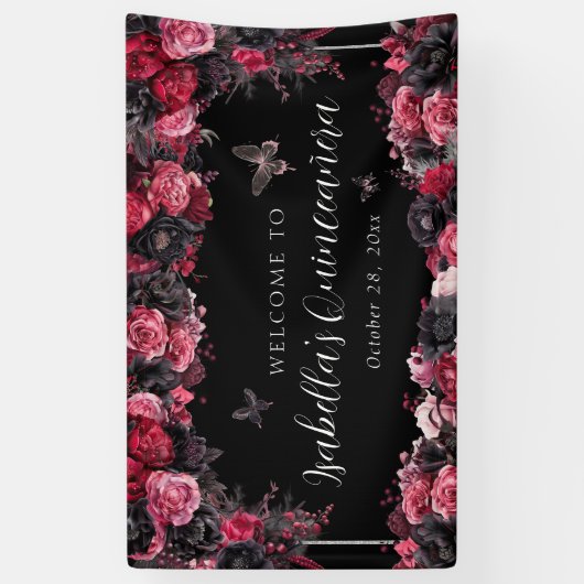 Gothic Pink Red & Black Moody Quinceañera Spandoek (Verticaal)
