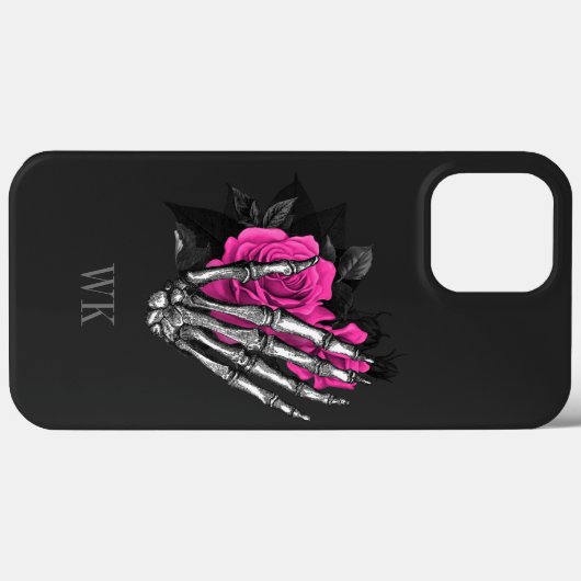  Gothic Pink Rose Skeleton Monogram Case-Mate iPhone Case (Achterkant (horizontaal))