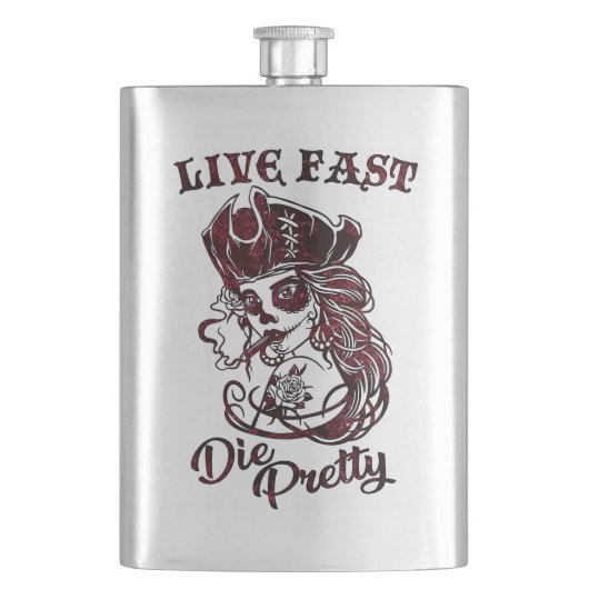 Gothic Pirate Skull Woman Live Fast Die Flacon (Voorkant)