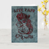 Gothic Pirate Skull Woman Live Fast Die  Kaart (Gele Bloem)