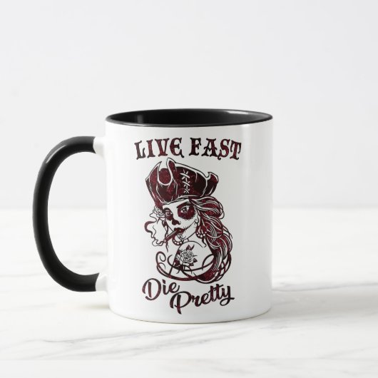 Gothic Pirate Skull Woman Live Fast Die Mok (Links)