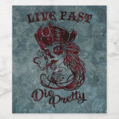 Gothic Pirate Skull Woman Live Fast Die  Wijn Etiket (Enkel label)
