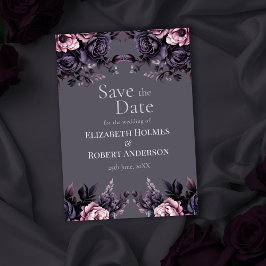 Gothic Plum Floral Save the Date Kaart