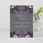 Gothic Plum Floral Save the Date Kaart (Staand voorkant)