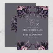 Gothic Plum Floral Save the Date Kaart (Voorkant / Achterkant)