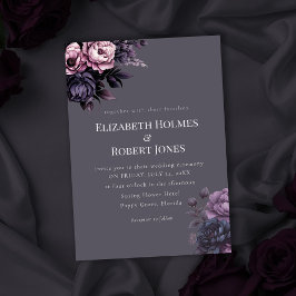 Gothic Plum Floral Wedding Invitation Kaart