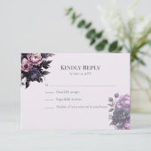 Gothic Plum Floral Wedding RSVP Card Kaartje (Staand voorkant)