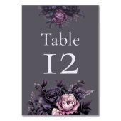 Gothic Plum Floral Wedding Table Number Kaart (Voorkant)