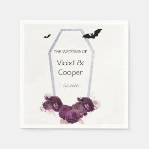 Gothic Plum Peony Silver Coffin Wedding Napkins Servet