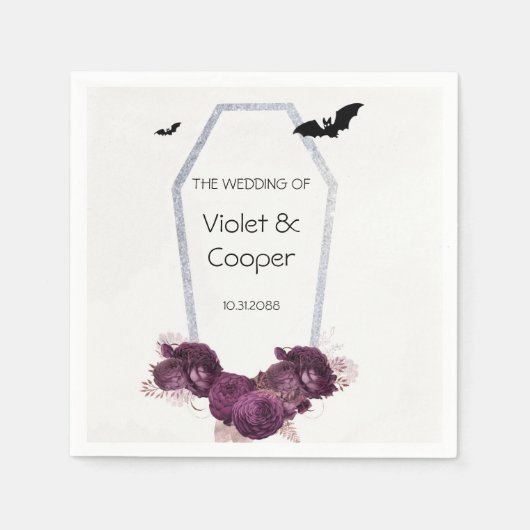 Gothic Plum Peony Silver Coffin Wedding Napkins Servet (Voorkant)