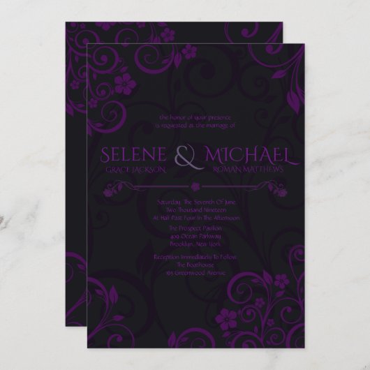 Gothic Plum Wedding Invitations Kaart (Voorkant / Achterkant)