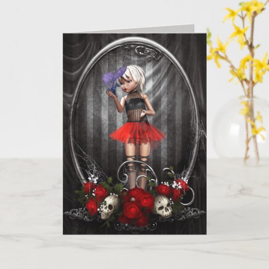 gothic pop wenskaart kaart (Gele Bloem)