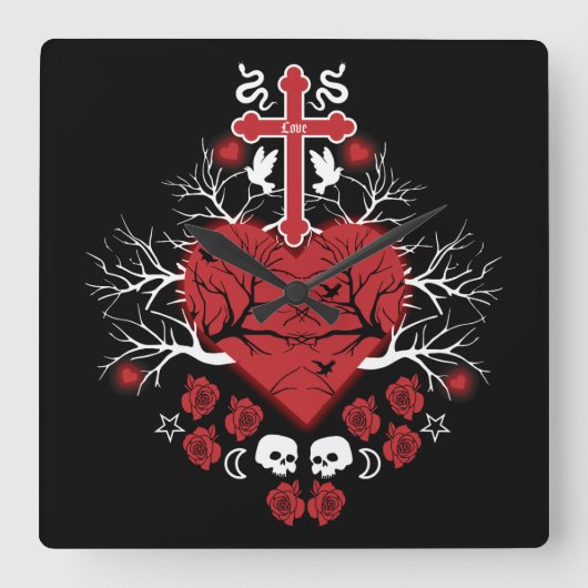 Gothic Post Punk Mode Vierkante Klok (Voorkant)