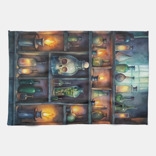 Gothic Potion Bottles - Dark Fantasy Witchy Theedoek (Horizontaal)