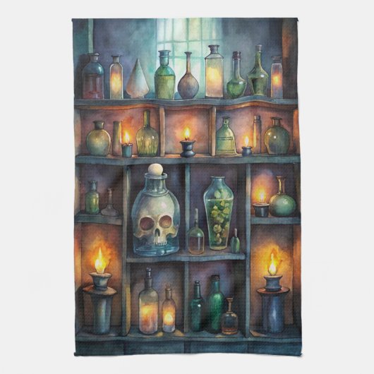 Gothic Potion Bottles - Dark Fantasy Witchy Theedoek (Verticaal)