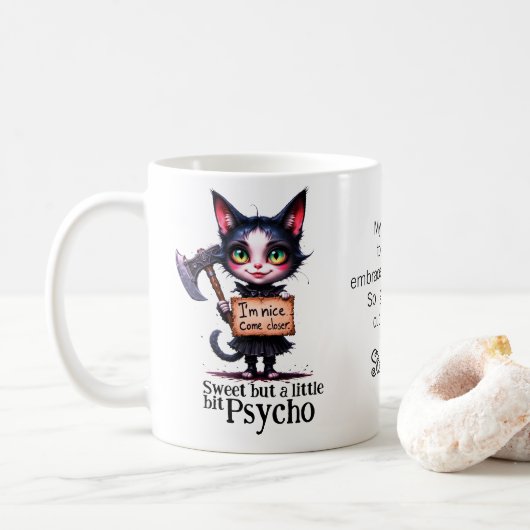 Gothic Psycho Cute Cat With Axe  Koffiemok (Met donut)